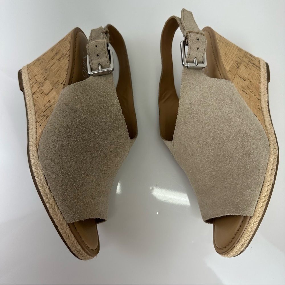 Franco Sarto Julien suede wedge Sandal Taupe Espadrilles 9.5 casual boho western - Picture 2 of 8